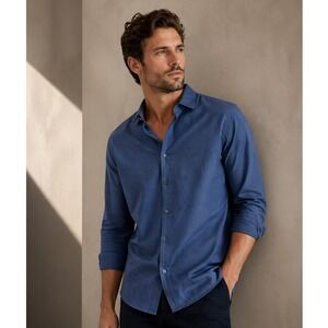 Calvin Klein Men's Blue Button Front Long Sleeve Shirt XL 17 34/35 Casual Dress